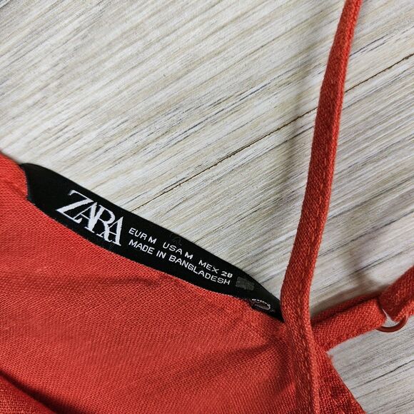 Zara Womens Dress Burnt Orange Midi Strappy Size Medium  Linen - Picture 7 of 9